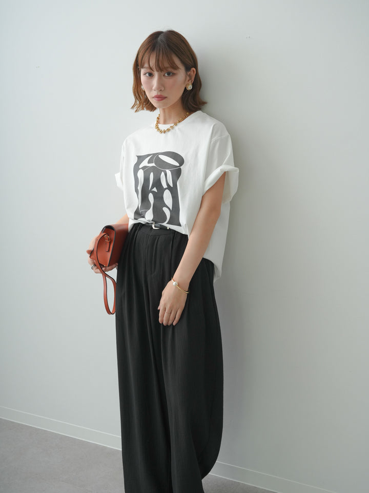 [SET]クールタッチアートロゴオーバーTEE+ベルト付ワッシャーライトワイドパンツ(2set)