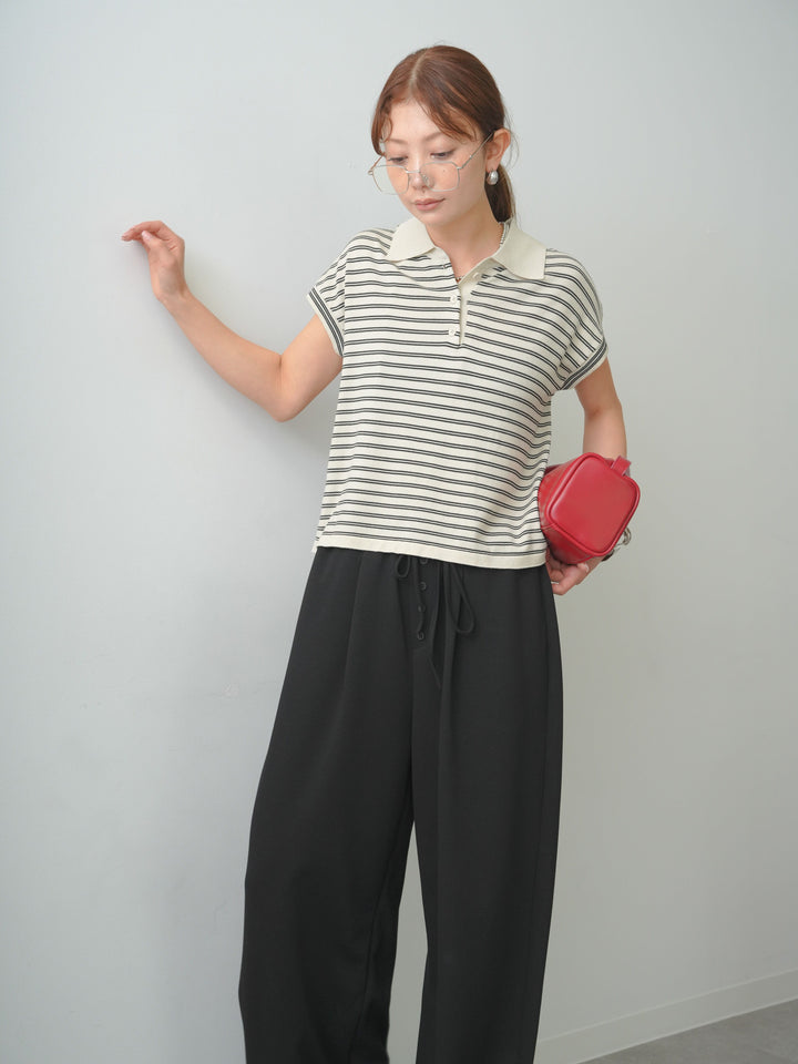 [予約]ポロニットボーダートップス/black