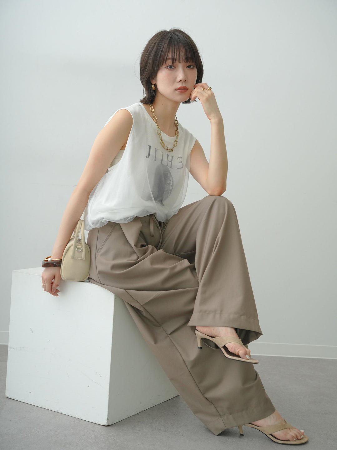 [SET]チュールレイヤードドロストノースリTEE+選べるアクセセット(2set)