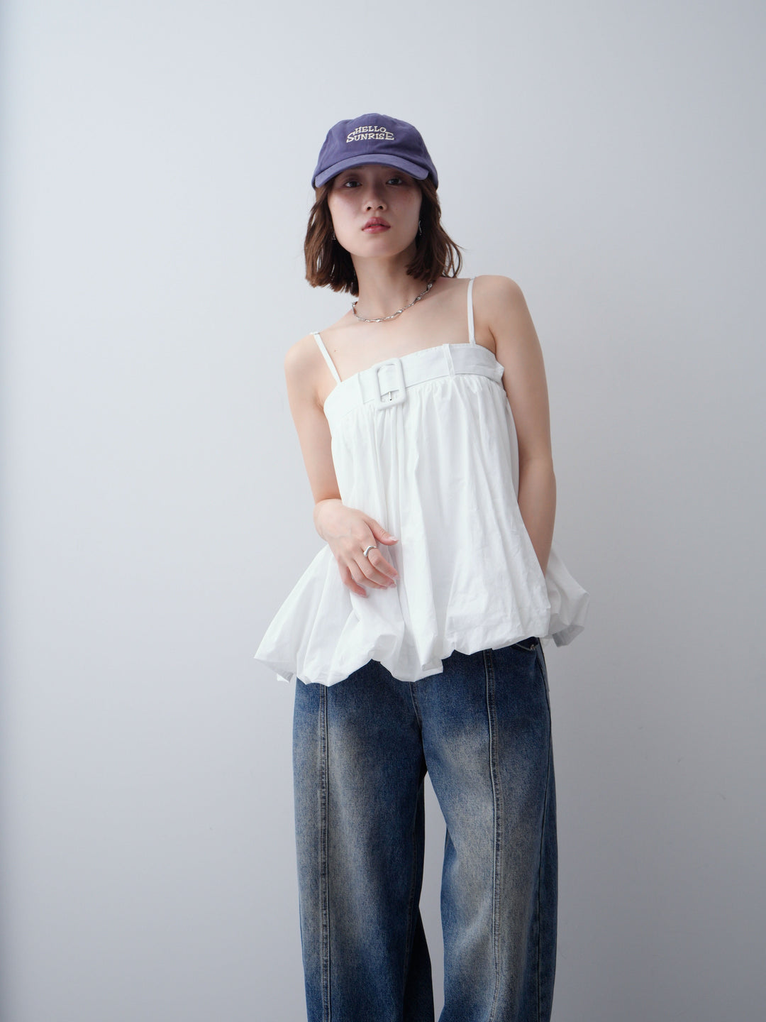 [予約]バックル付バルーンキャミトップス/white
