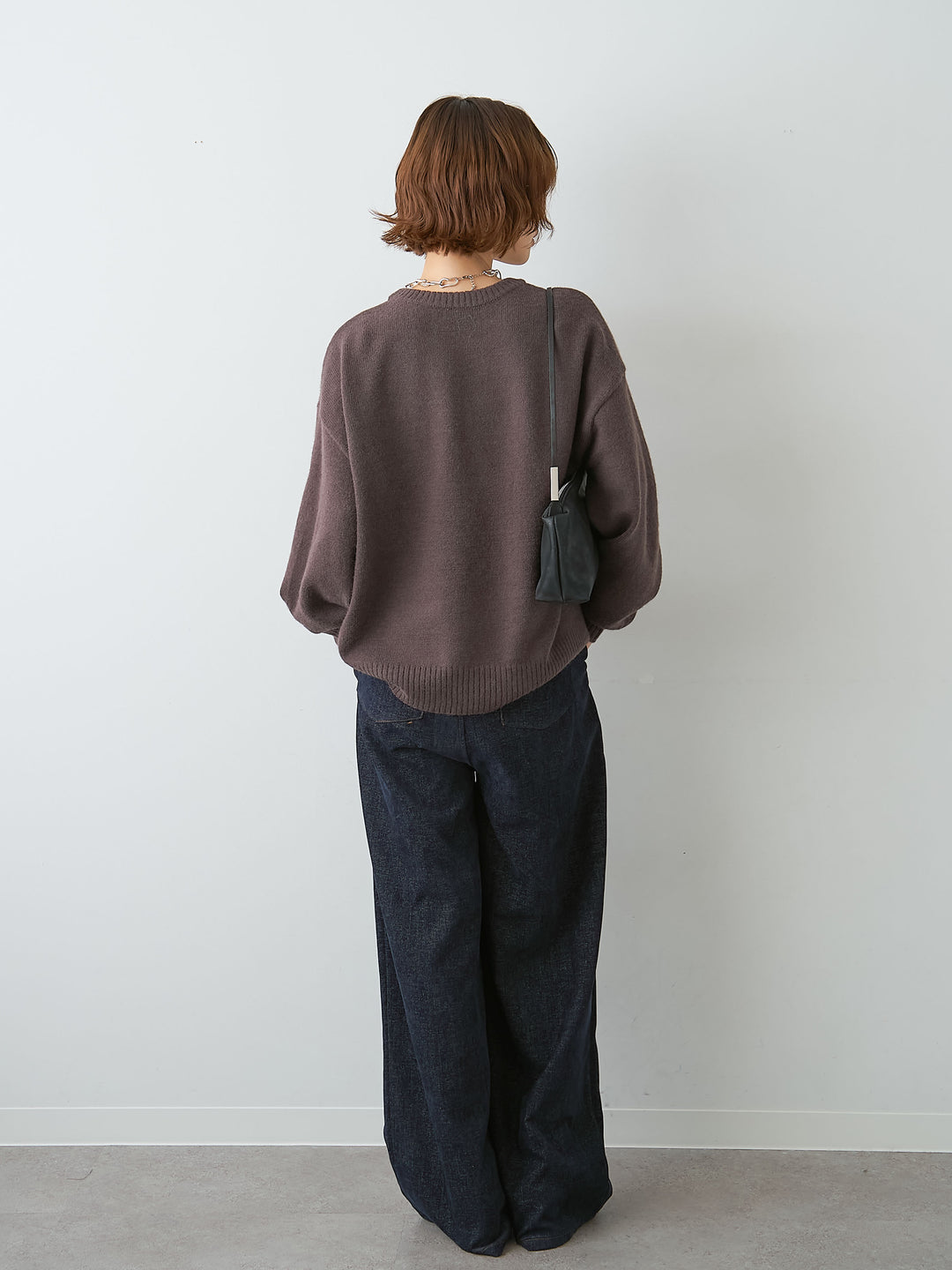 [SET]アルパカタッチ刺繍レースロゴニットプルオーバー+ベロアデニムタックワイドパンツ(2set)