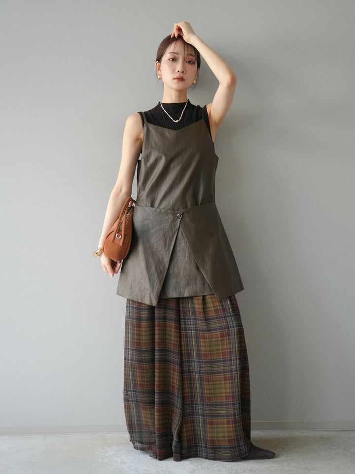 [予約]レイヤードレザーキャミソールチュニック/ブラウン