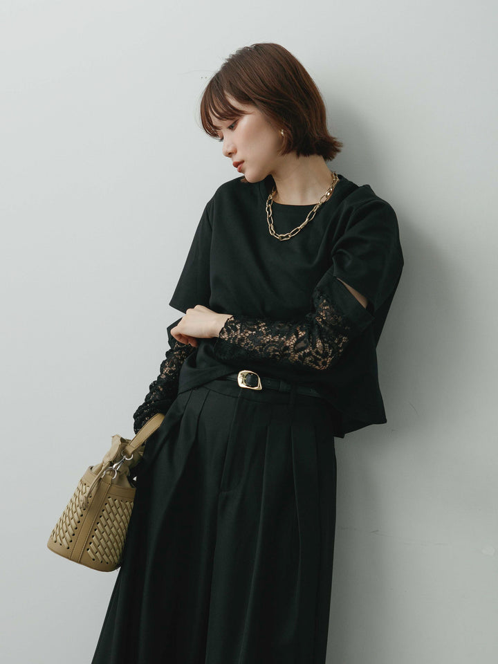 [予約]レーススリーブトップス/black