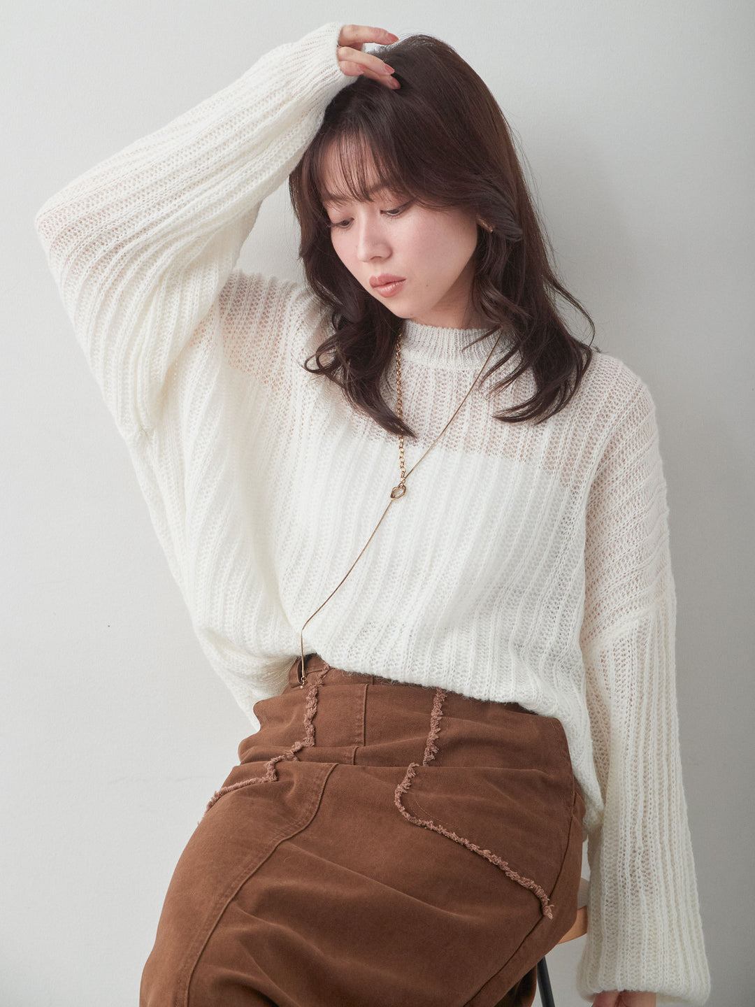 [予約]シアーリブドルマンニットトップス/white