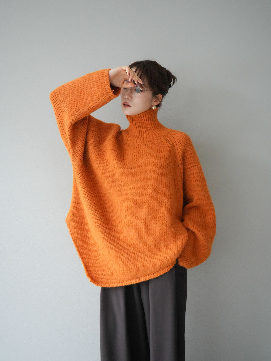 [予約]アシンメトリーハイネックニットプルオーバー/orange