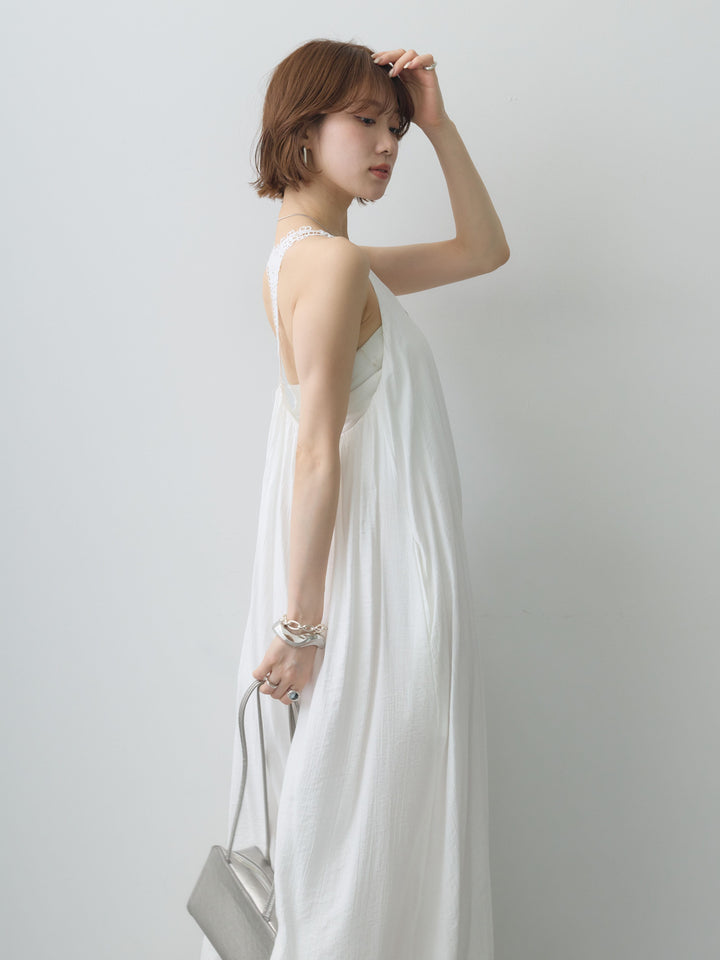 [予約]バックレースレイヤードノースリワンピース/white