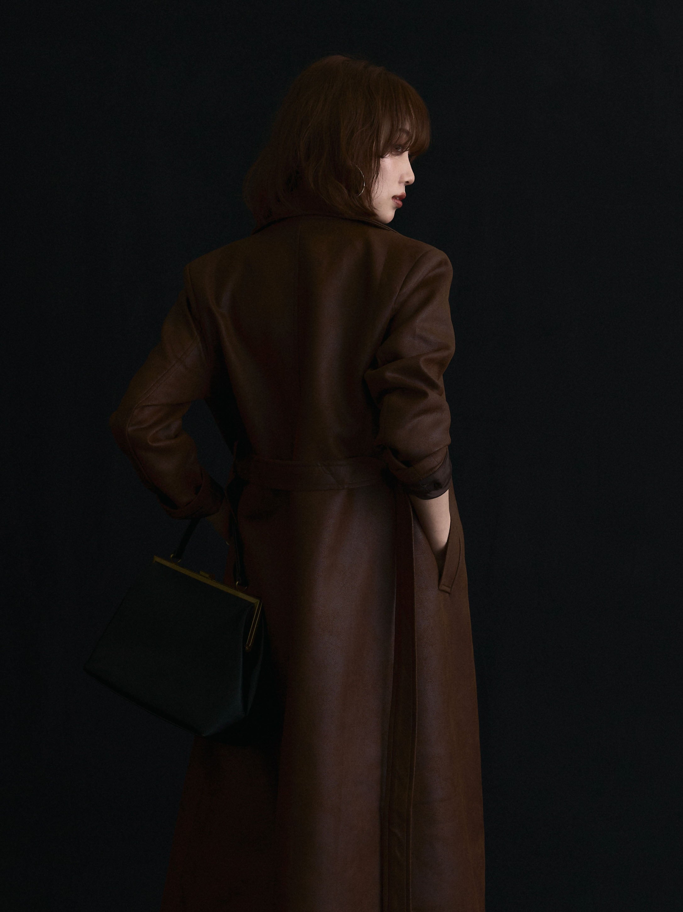Allure】[SET]デザインリブハーフニットトップス+ヴィンテージレザー