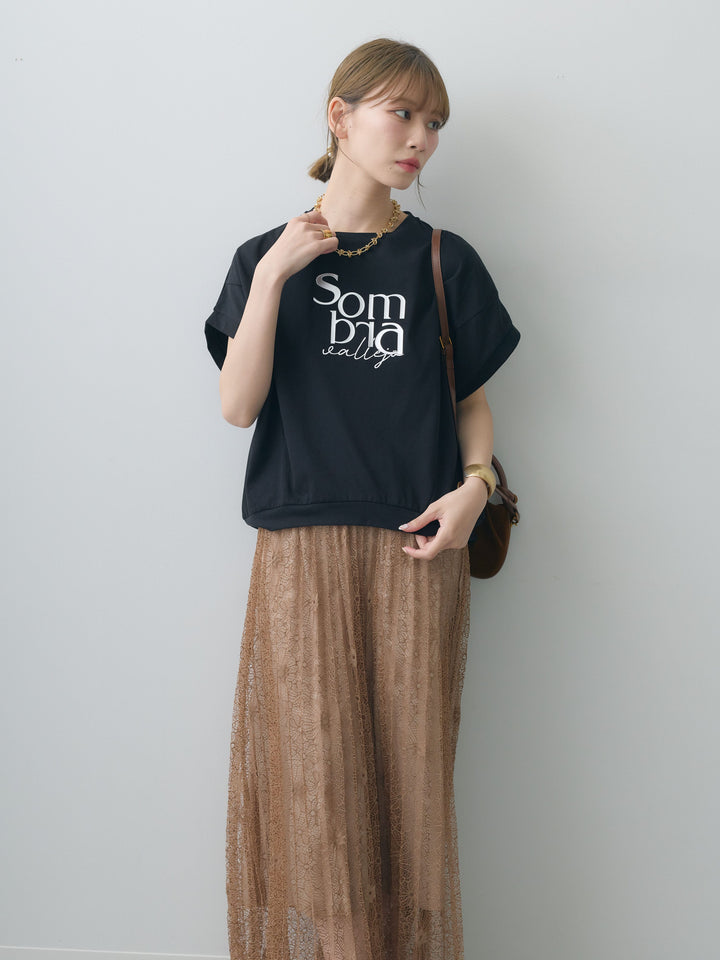 [SET]立体ロゴエンボスTEE +フローラルレースプリーツスカート(2set)