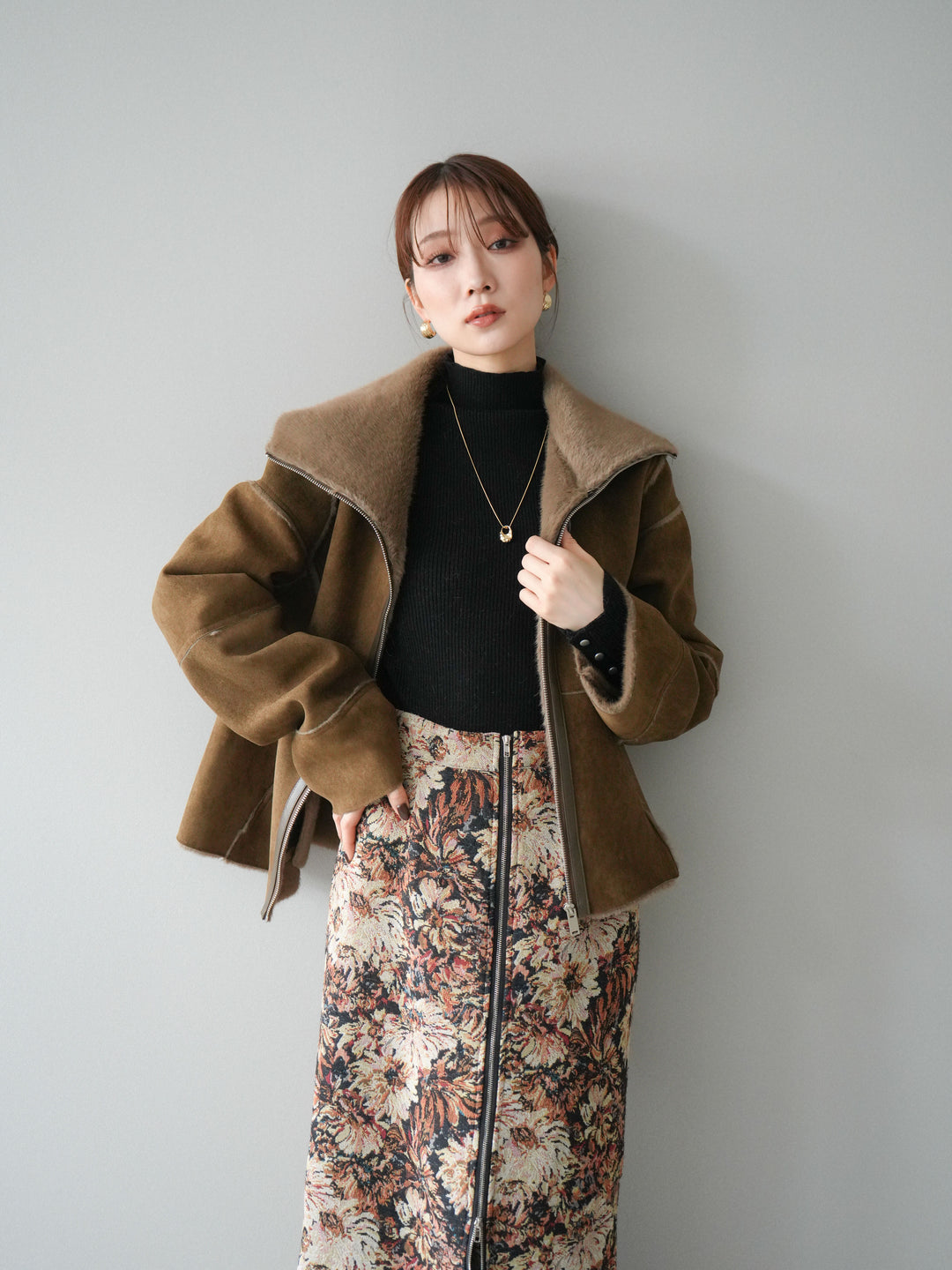 [予約]スタンドカラームートンZIPジャケット/khaki