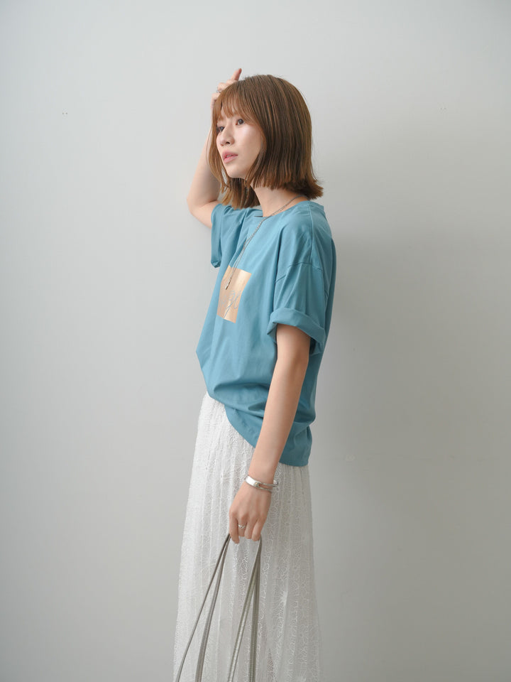 [SET]箔プリントボックスTEE+フローラルレースプリーツスカート(2set)