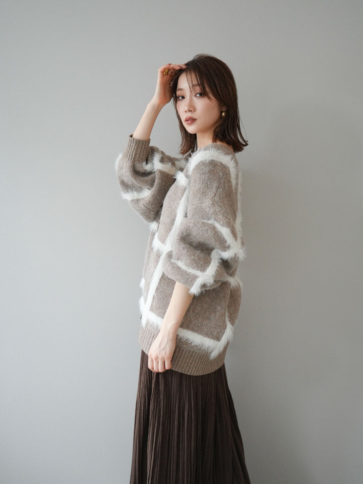 [予約]ミックスシャギーチェックカーディガン/beige