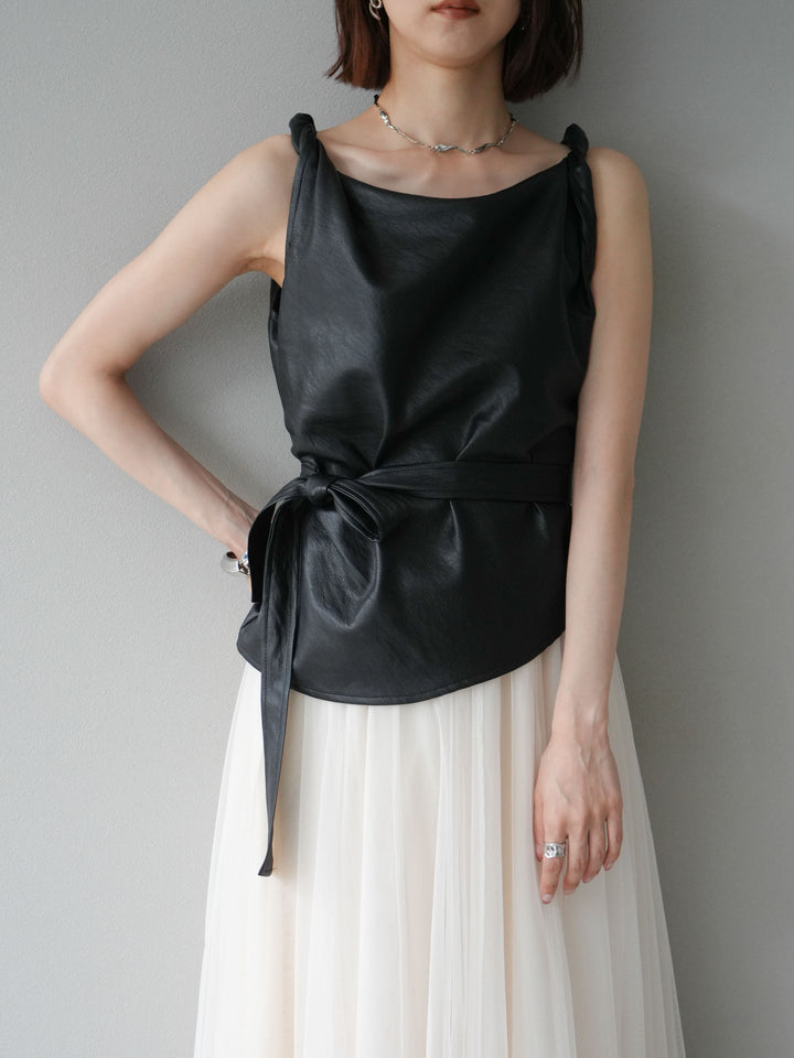 [予約]レザースリーブレスプルオーバー/ブラック