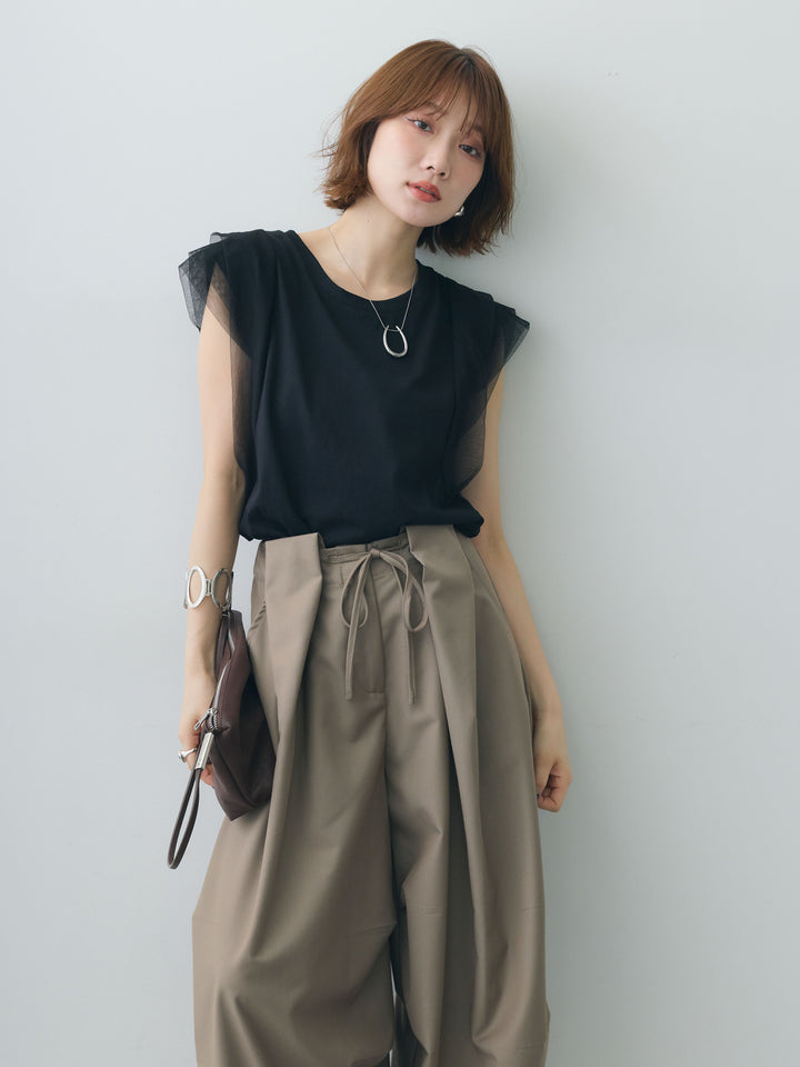 [SET]ショルダーチュールノースリTEE+ショルダーチュールノースリTEE(2set)