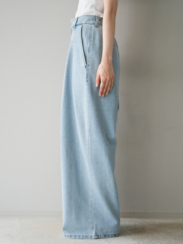 【預購】雙褶寬牛仔褲/漂白