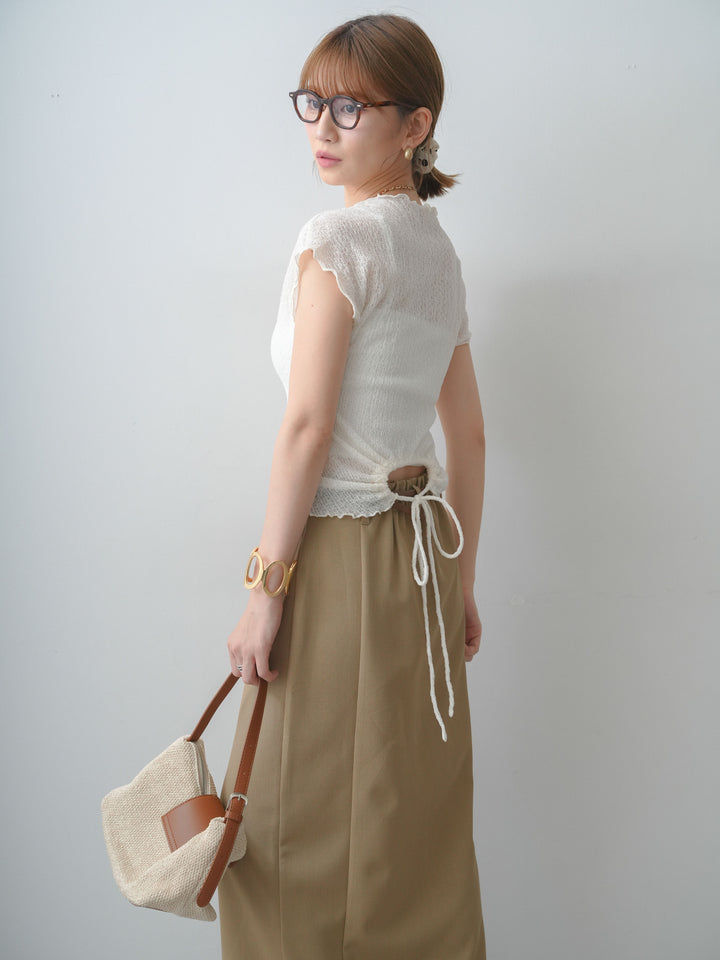 [SET]シャーリングシアーバックオープンフレンチトップス+クレープデシンフラップ付きストレートスカート(2set)