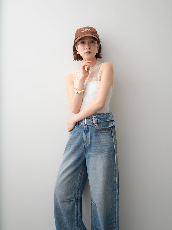 [予約]シースルーストレッチレースノースリトップス/white