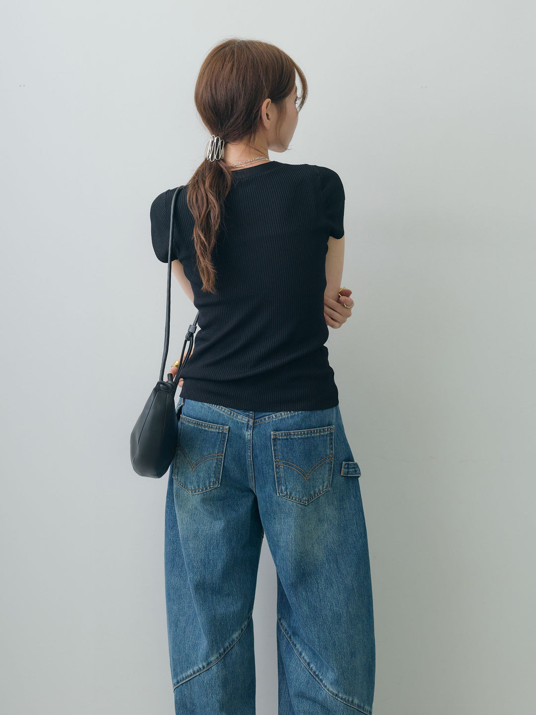 [SET]ネックレイヤードヘンリーVネックリブニットトップス+ペインターカーブデニムパンツ(2set)