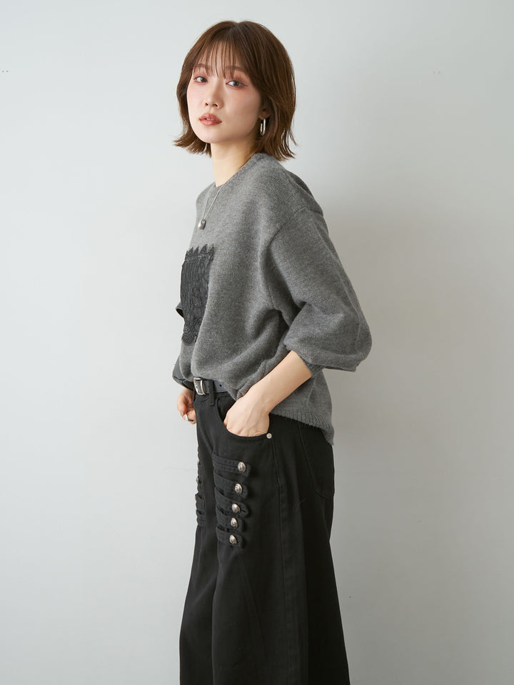 [SET]アルパカタッチ刺繍レースロゴニットプルオーバー+アルパカタッチ刺繍レースロゴニットプルオーバー(2set)