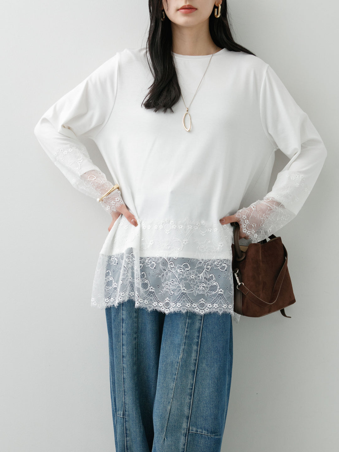 [SET]レーストリムロングTシャツ+レーストリムロングTシャツ(2set)