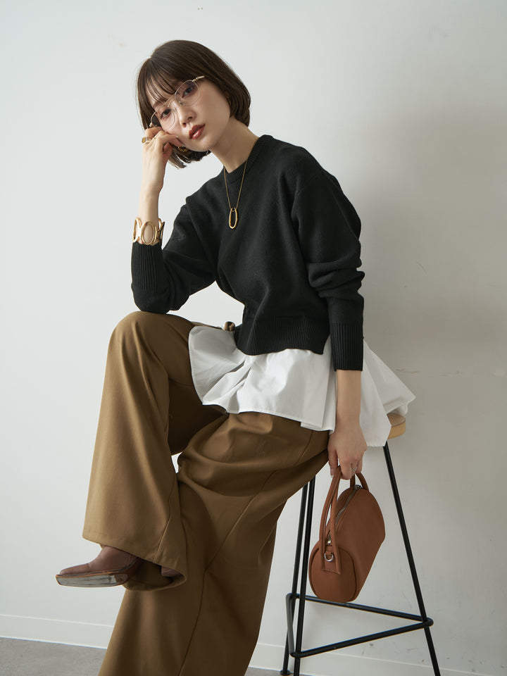 [SET]アシンメトリーシャツレイヤードニットプルオーバー+選べるアクセセット(2set)