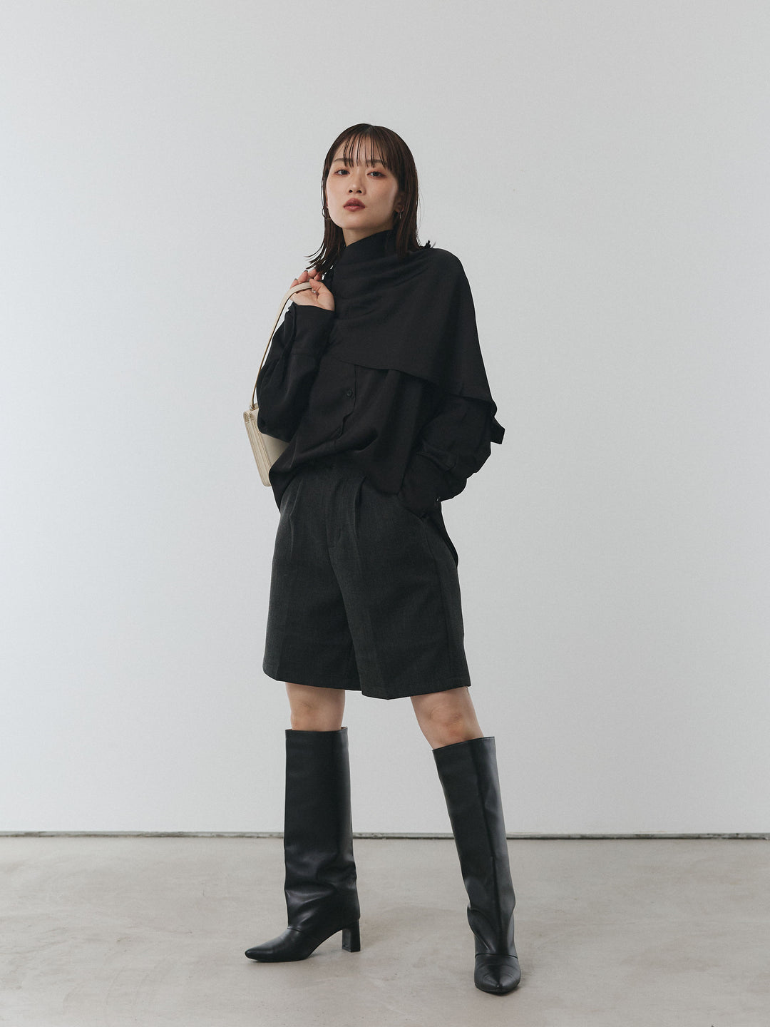 【Allure】[SET]ケープ付サテンシャツ+ケープ付サテンシャツ(2set)