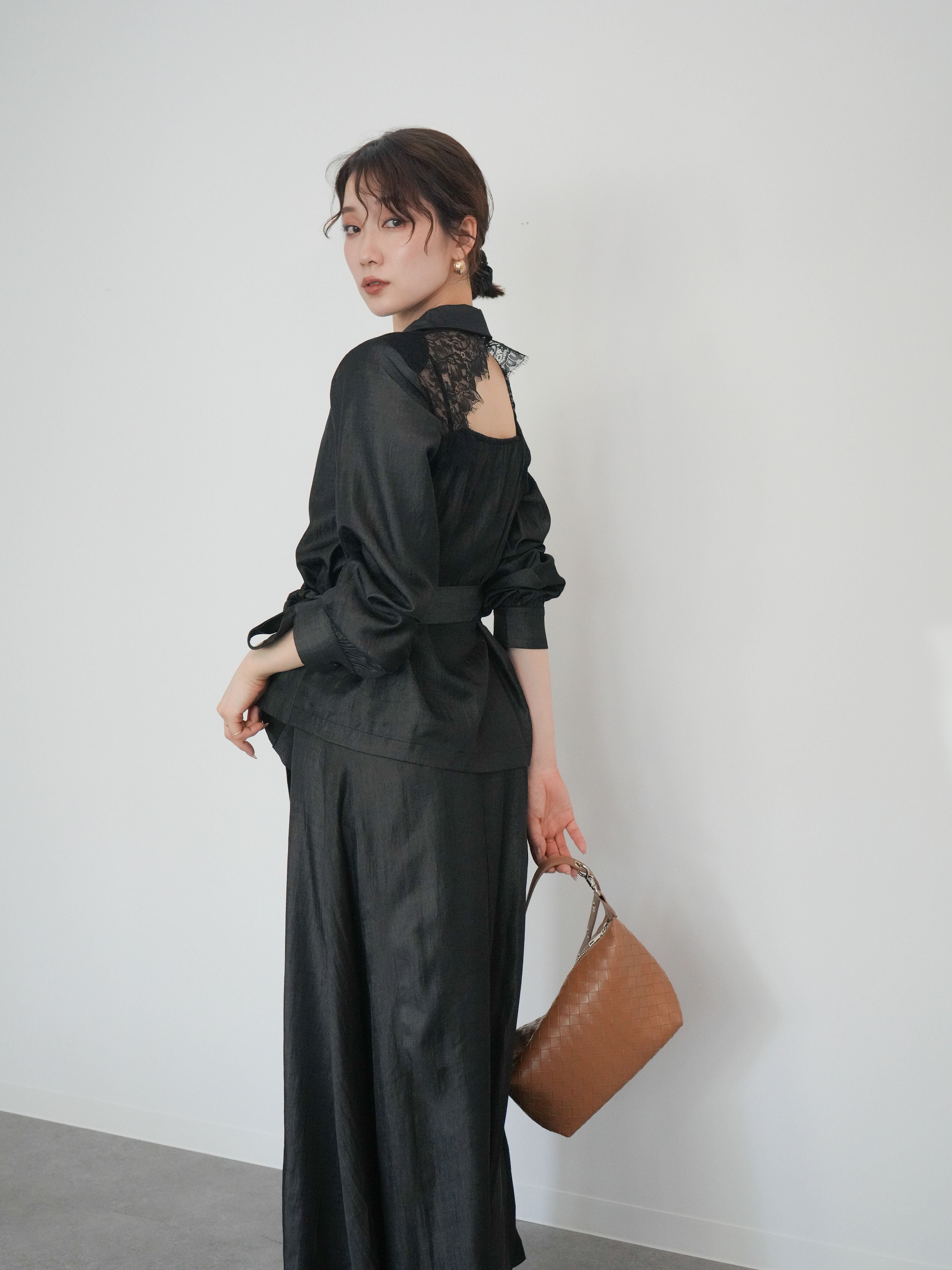 SET]バックレースカシュクールブラウス&ナローフレアマキシスカートSET