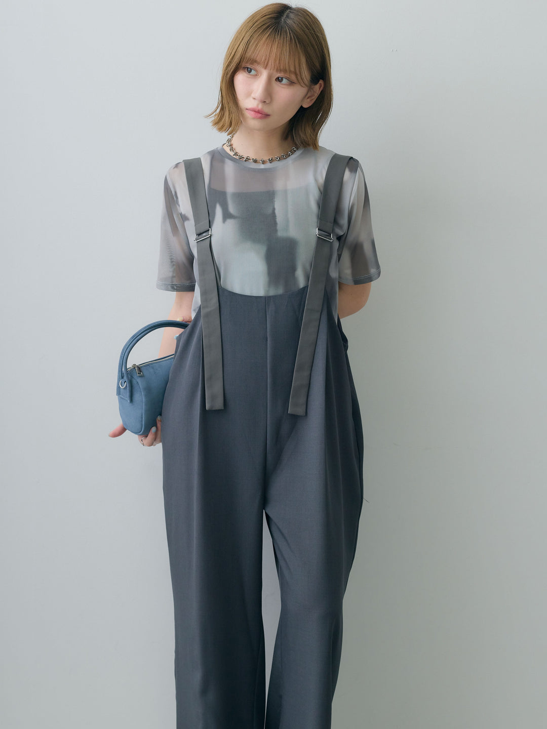 [SET]水彩アートシアーTシャツ+前後2wayドレープワイドオールインワン(2set)