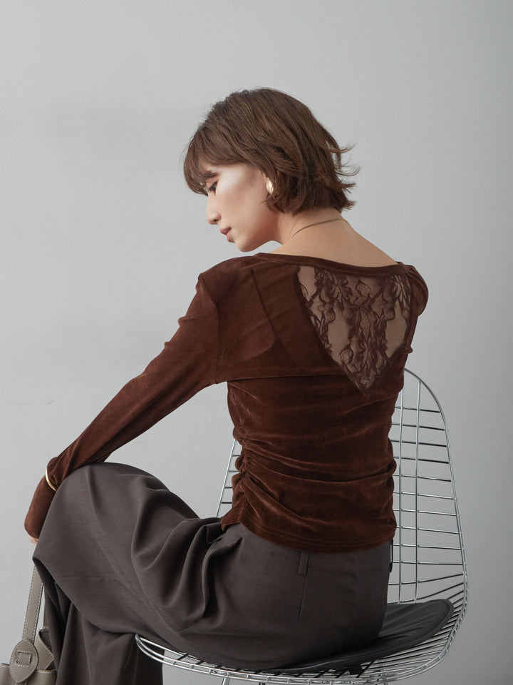 [予約]バックレースベロアトップス/brown