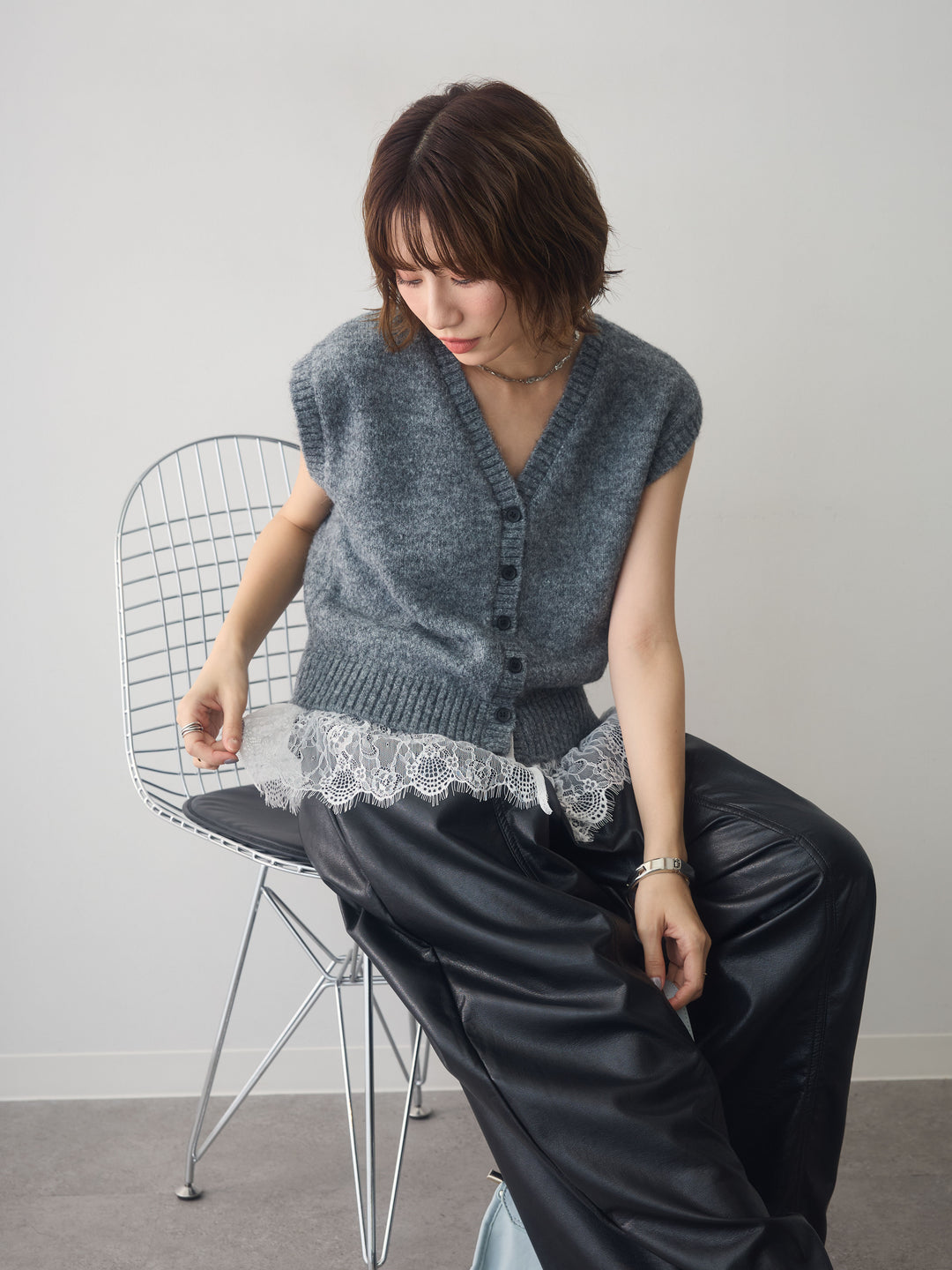 [予約]モヘアレースドッキングベスト/charcoal