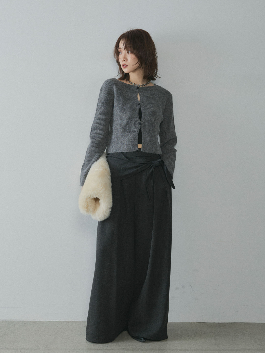 [予約]スカーフ付ワイドパンツ/black