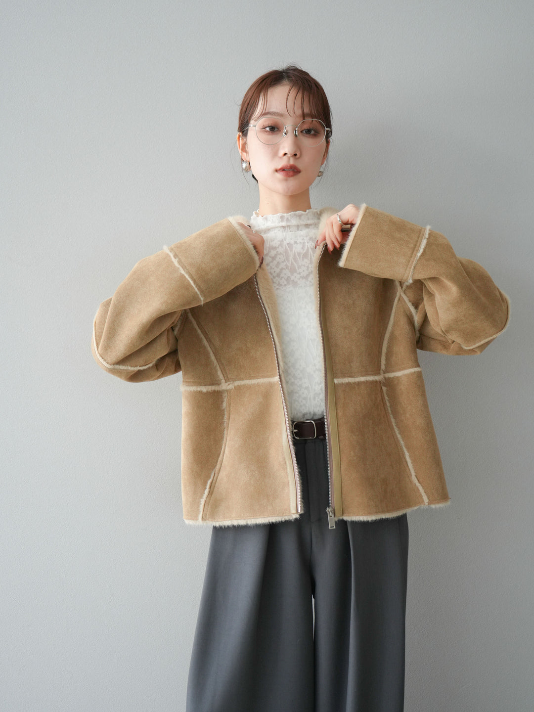 [予約]スタンドカラームートンZIPジャケット/beige