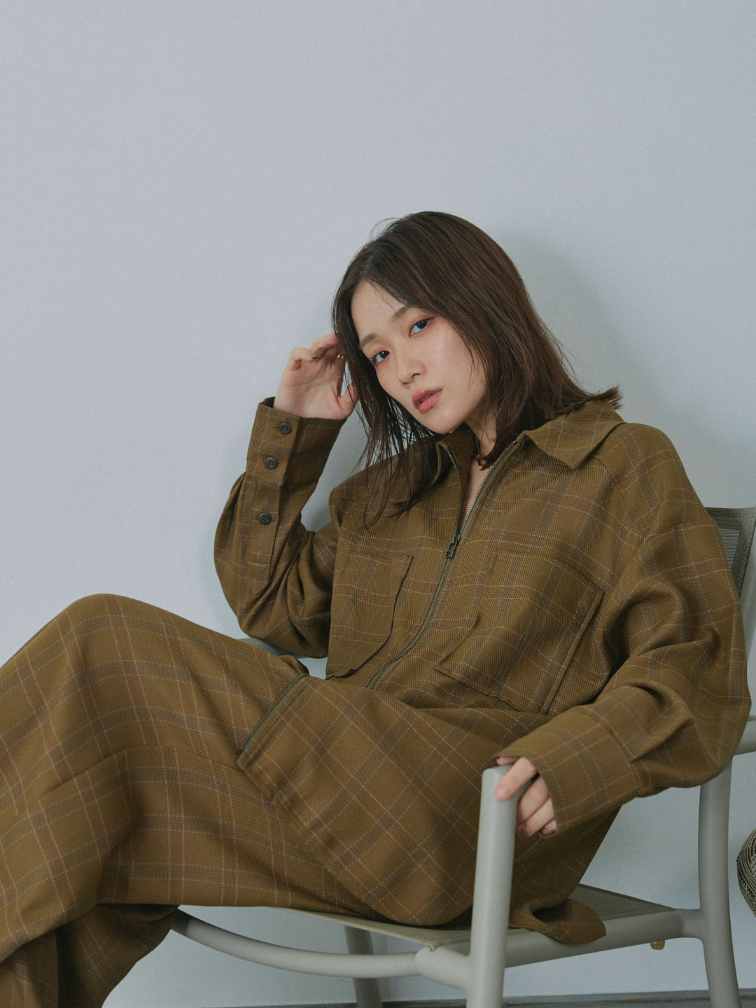 【Allure】[SET]杢チェックZIPシャツジャケット+杢チェックZIPシャツジャケット(2set)