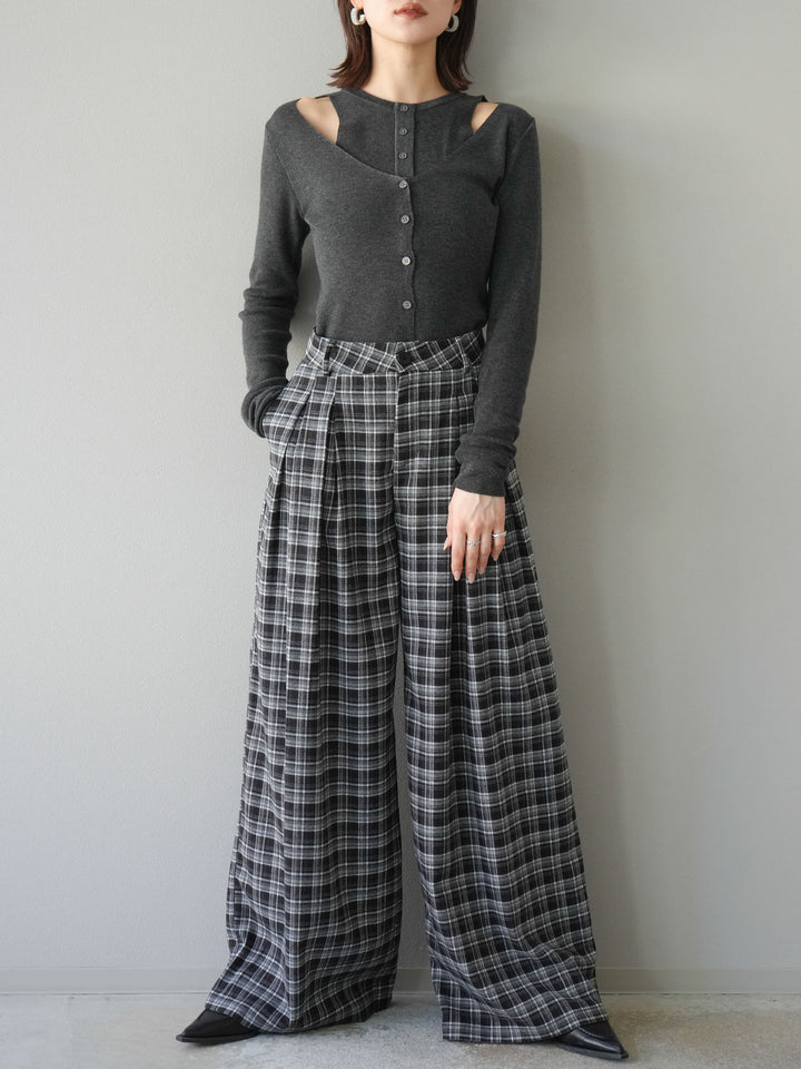 [予約]レイヤードデザインニットカーディガン/チャコール