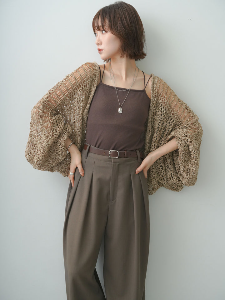 [SET]ミックスメッシュニットボレロ+クレープデシンタックワイドパンツ(2set)