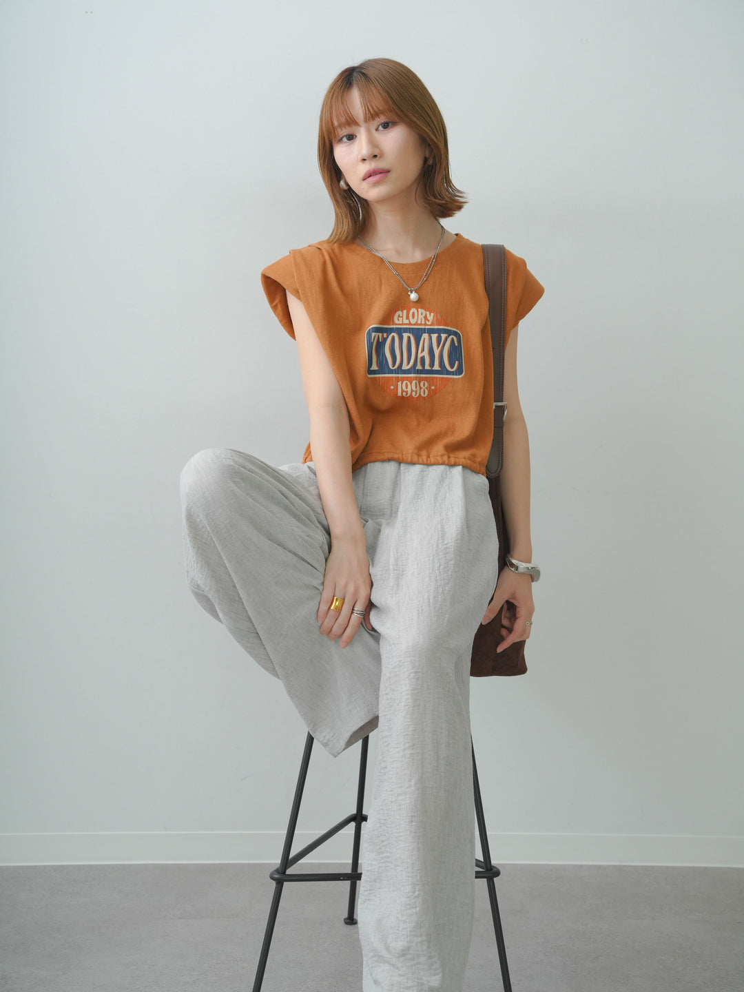 [SET]ヴィンテージロゴドロストTEE+リネンライクベルトループワイドパンツ(2set)