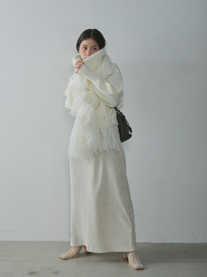 【Allure】[SET]アルパカタッチVネックカーディガン+プリーツベロアタイトスカート(2set)