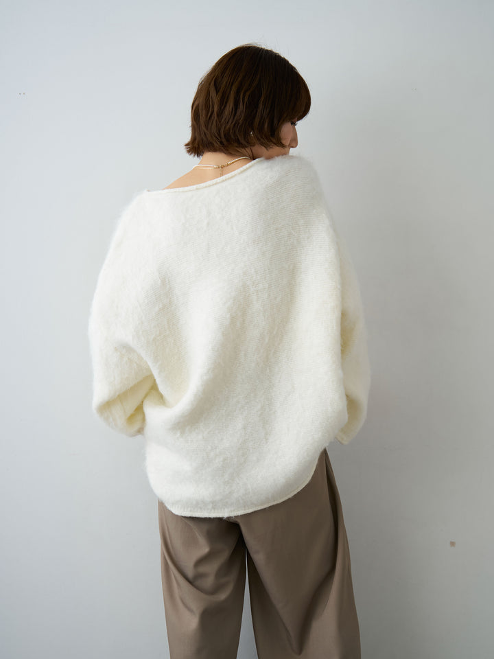 [SET]ボートネックシャギーオーバーニットトップス+ツイルタックワイドパンツ(2set)