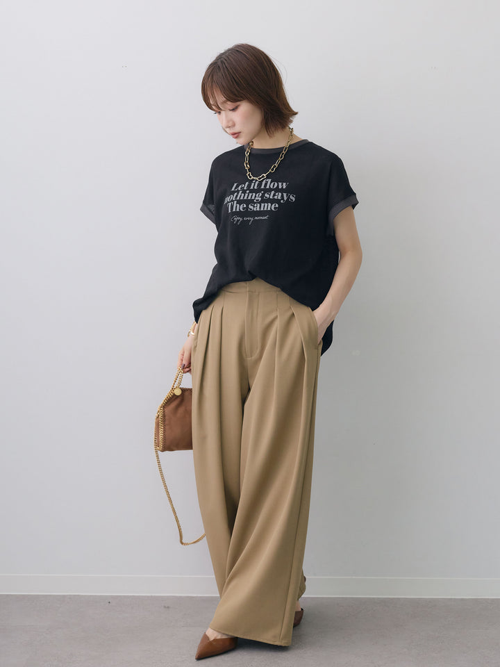 [SET]シアースラブバイカラーフレンチTEE+クレープデシンタックワイドパンツ(2set)
