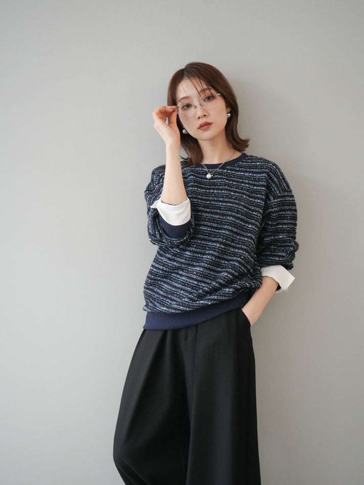 [予約]MIXツイードライクカフスドッキングプルオーバー/blue