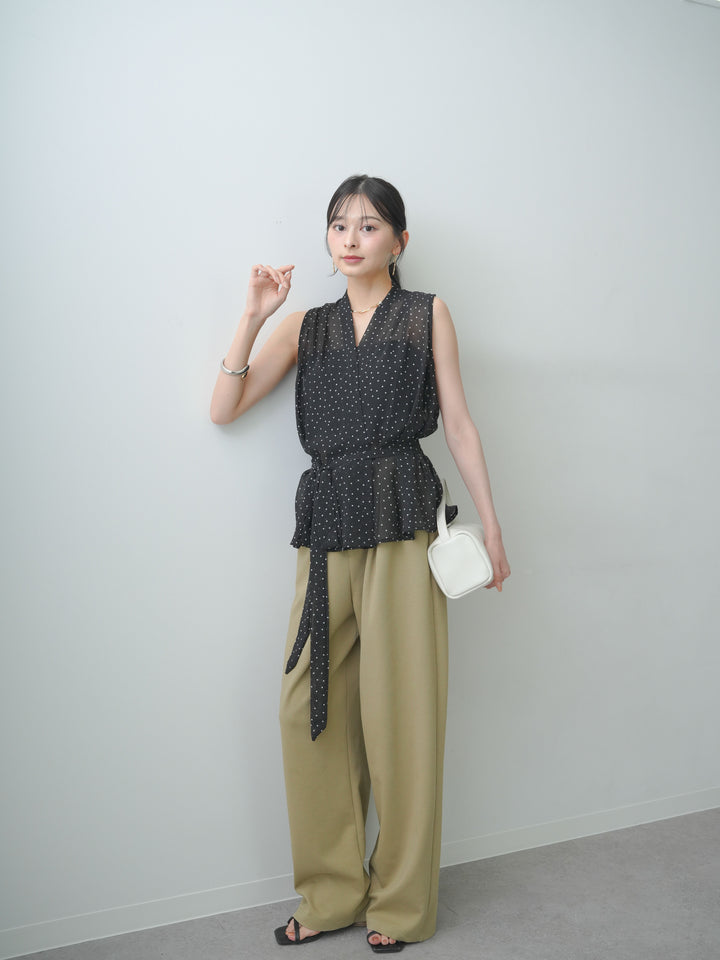[SET]ウエストタイジレブラウス+リラックスドレープスウェットパンツ(2set)