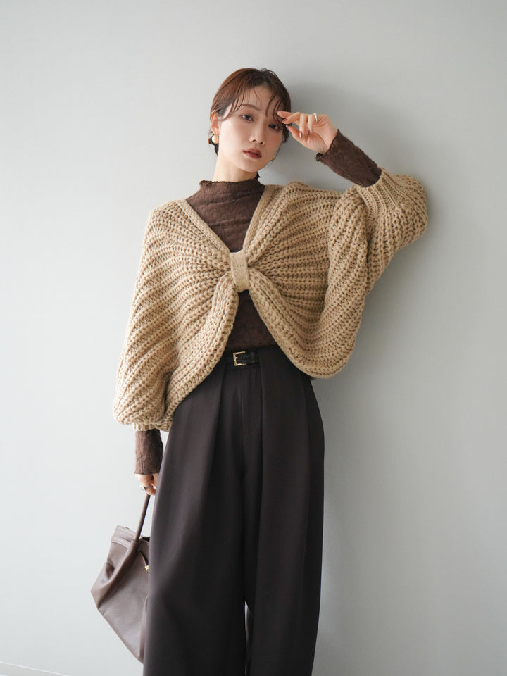 [SET]ローゲージ畦編みドルマンニットボレロ+選べるアクセセット(2set)