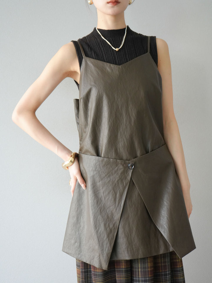 [予約]レイヤードレザーキャミソールチュニック/ブラウン