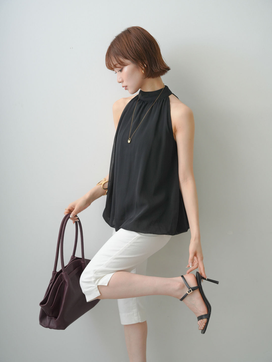 [予約]シフォンアメスリバルーンブラウス/black