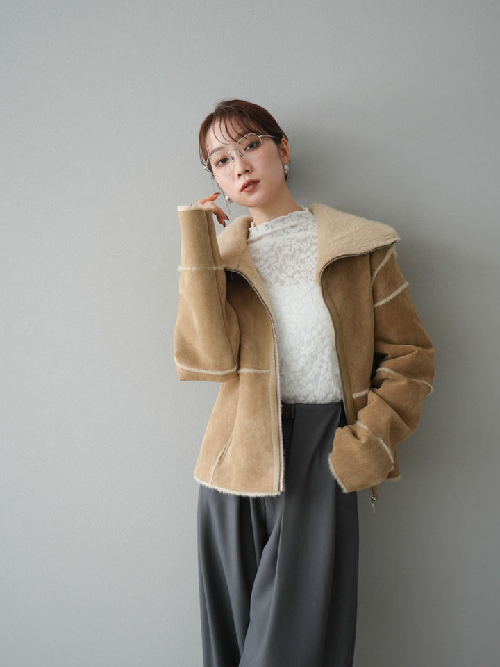 [予約]スタンドカラームートンZIPジャケット/beige