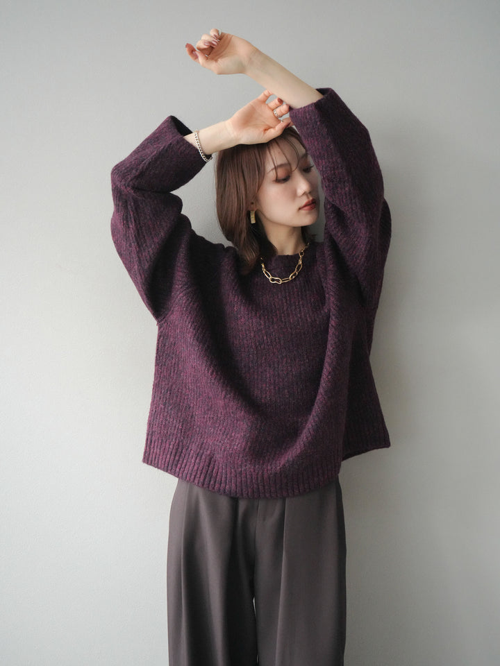 [予約]クルーネック畦編みミックスニット/bordeaux
