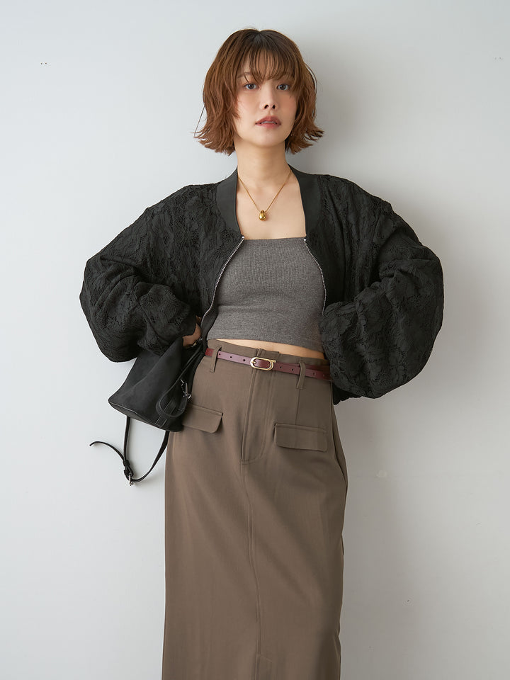 [SET]レースブルゾン+クレープデシンフラップ付きストレートスカート(2set)