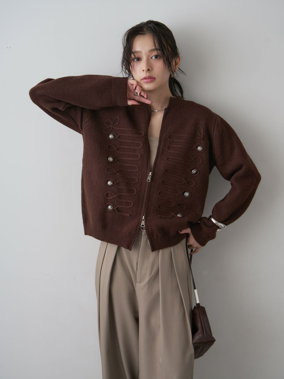 [予約]ナポレオンWジップニットカーディガン/brown