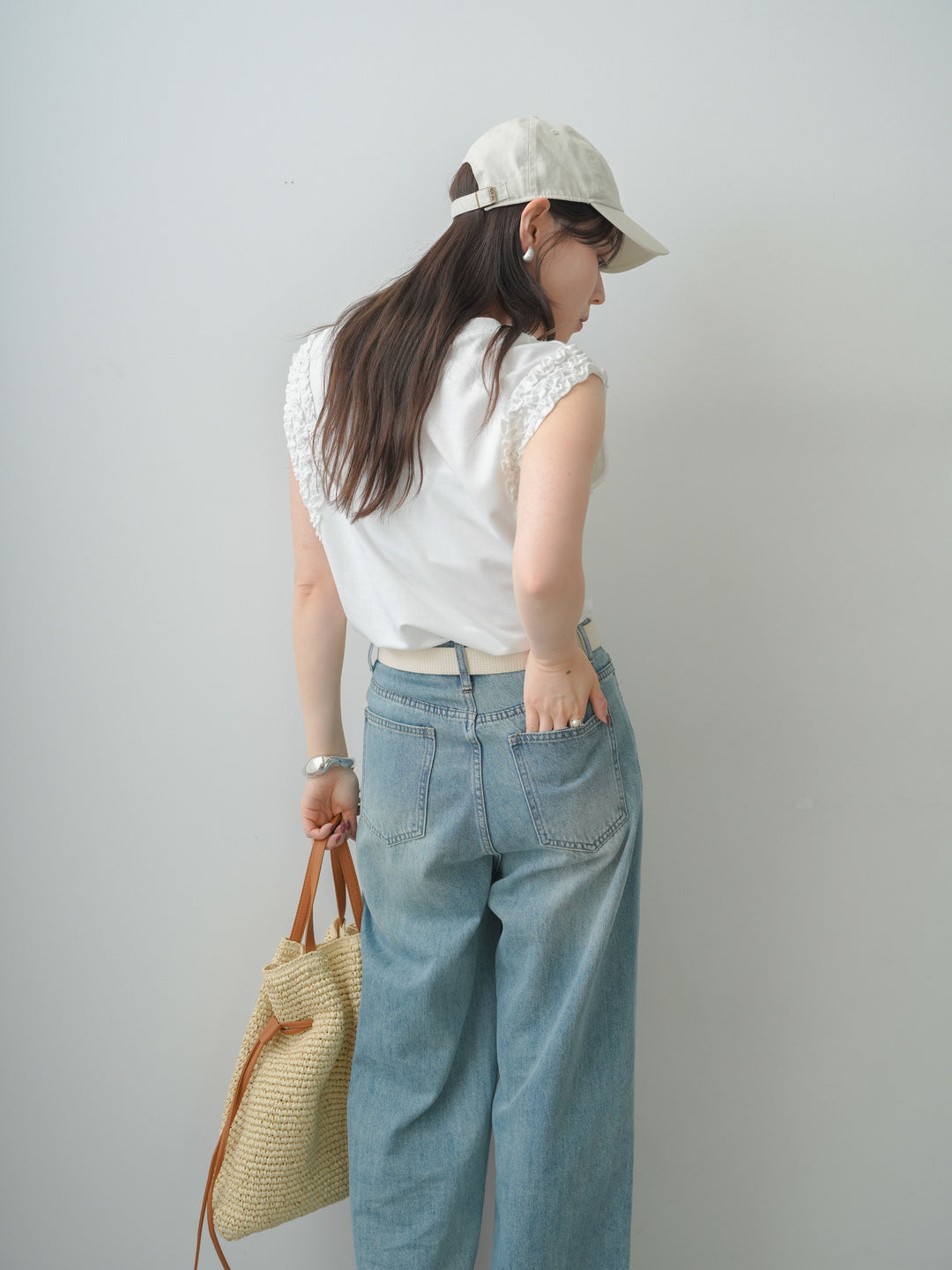 [SET]ホイップフリルフレンチTEE+センターラインワイドストレートデニム(2set)