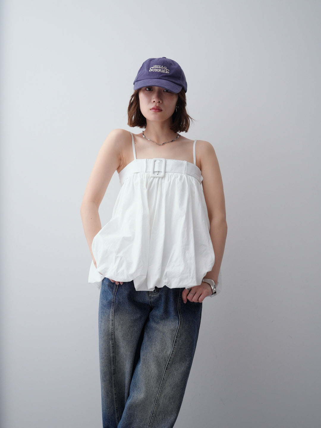 [予約]バックル付バルーンキャミトップス/white