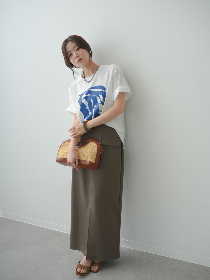 [SET]クールタッチアートロゴオーバーTEE+クレープデシンフラップ付きストレートスカート(2set)